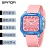Reloj de Cuarzo Infantil Marca Sanda, Reloj Versátil Simple Transparente con Bloques de Color, Reloj de Pulsera Cuadrado Unisex