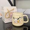 Taza de cerámica de dibujos animados de gran valor estético, linda taza de agua con tapa, taza para abrir joyas, taza para actividades, caja de regalo para acompañar ceremonias.