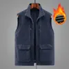 Chaleco cálido con forro polar y múltiples bolsillos para hombre, nuevo para Otoño e Invierno, chaleco casual, talla grande holgado para mediana edad y personas mayores