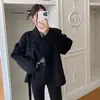 Tamaño actualizado. Abrigo corto de invierno chic coreano, holgado, adelgazante, con detalle de lazo, parte superior de mezcla de lana 19996