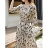 Vestido feminino de seda crepe de chine, vestido francês para chá de seda amoreira, comprimento médio gola redonda estampado roupas femininas primavera-verão