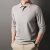 Camisa Polo Multicolor de Algodón Puro Estilo Nuevo Primavera y Otoño Camiseta de Manga Larga con Cuello de Solapa de Negocios Transpirable Casual para Hombre