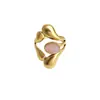 Anillo vintage versátil transfronterizo europeo y americano con turquesa y perlas, anillo abierto de acero inoxidable chapado en oro de 18 quilates