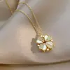 Positivo e negativo dupla face de quatro folhas clavícula cadeia pequena estilo perfumado leve luxo em aço titânio 18K diamante pescoço cadeia transfronteiriça atacado