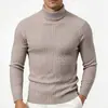 Suéter de Cuello Alto para Hombre Europeo y Americano para Otoño e Invierno, Tejido de Punto Casual de Manga Larga, Capa Base de Punto Trenzado de Color Liso Cálido