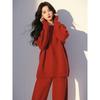 Um Conjunto Completo de Roupas de Inverno com Estilo Preguiçoso, Super Bonito, Único e Lindo Estilo Coreano de Alta Qualidade Conjunto Relaxado de Suéter Vermelho