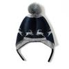 Gorro de cachemira de punto para mujer, gorro de cachemira color cervatillo jacquard, cálido para invierno, para niños y niñas, gorro de lana con aguja, bola de pelo y cordón ajustable.