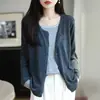 Cárdigan de punto a rayas de cuello redondo, falso dos piezas, para mujer, atuendo de principios de otoño 2026, talla grande, holgado, adelgazante, suéter superior en capas