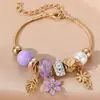 Pulsera de cuentas de resina con flores de dibujos animados de venta cruzada europea y americana, joyería de aleación con colgante de cuentas DIY Panjia al por mayor