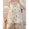 Pijama de Camisola y Shorts para Mujer, Estilo Coreano de Verano, Diseño Dulce con Forma de Corazón, Nuevo Modelo 2026 con Copas en el Pecho, Conjunto para Estar en Casa