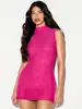 Bestseller transfronteiriço europeu e americano: Vestido mini justo sem mangas de gola alta todo em strass, vestido de festa modelador e sexy para garotas quentes