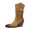 Botas ocidentais de salto grosso e bico fino estilo europeu e americano, botas de salto alto e cano médio, 2024, outono e inverno, novas botas femininas da moda, comércio exterior transfronteiriço