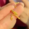 Anel de Cauda de Dragão com Design de Nicho Estilo Chinês Que Vira o Mundo, Anel Dourado Super Brilhante para Dedo Indicador Oscilante, Retrô Artístico