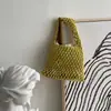 Bolsa de Palha Lisa com Tela e Fio de Algodão em Estoque, Bolsa de Mão Pequena, Bolsa Trançada da Moda, Bolsa Feminina Estilo Floresta, Bolsa de Praia