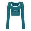 Nueva Ropa de Yoga Cruzada de Manga Larga para Otoño e Invierno con Copa Top Deportivo Ajustado de Secado Rápido Camiseta de Running Fitness