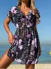 Novo Maiô Feminino Saída de Praia Estampada Gaze Transparente Roupa de Banho Exterior Estilo Férias Saia Cover-Up Solta Afinando a Cintura