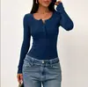 Outono Inverno 2026 Amazon Wish Nova Roupa Feminina Transfronteiriça Europeia e Americana Botão Temperamento Cor Sólida Manga Longa Camiseta Top Feminino
