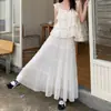 Falda larga de malla patchwork línea A francesa para mujer, estilo veraniego suave, falda de tarta de longitud media, holgada con bajo amplio