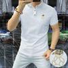 Polo de Manga Corta para Hombre de Moda Europea Ajustado Moda Combinable Top para Hombre Ropa Casual de Verano