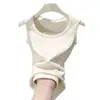 Camisole H565 de Lã e Seda com Decote U Sem Mangas para Mulheres, Outono e Inverno, Forrada com Lã, Espessa, Top Térmico Quente
