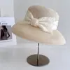 Chapéu de Pescador de Renda de Malha com Laço Estilo Hepburn do Sul da França para Mulheres, Chapéu de Palha com Proteção Solar de Verão, Chapéu Estilo Lâmpada para Férias, Moderno