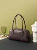 Bolso de Bowling de Piel de Vaca de Primera Capa, Color Sólido, Estilo Coreano, Sensación de Alta Gama, Bolso de Mano para Hombro, Piel Genuina, Gran Capacidad, Nuevo Bolso para Axila