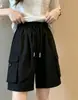 Pantalones cortos de trabajo estilo europeo y americano en línea A para mujer, verano 2026, finos, fluidos, de seda helada, pierna ancha, adelgazantes, de cinco puntos, color liso