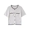 Cárdigan de Punto Color Block Estilo Chanel para Mujer, Nuevo Estilo Coreano Verano 2026, Chic Relajado, Sensación de Alta Gama, Corto Casual de Manga Corta para el Trabajo y el Ocio
