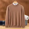 Suéter masculino de cashmere com gola alta parcial, novo estilo outono/inverno, top de manga comprida, versátil e moderno