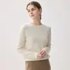 Camiseta básica de punto 100% cachemira pura para mujer, otoño e invierno, cálida, casual, versátil, cuello redondo, corte ajustado, suéter interior favorecedor