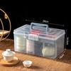 Caixa de Armazenamento Portátil Transparente Multifuncional à Prova de Poeira para Viagem ao Ar Livre, Desktop, Duas Camadas para Conjunto de Chá