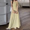 Nuevo Vestido de Tirantes Retro a Cuadros Amarillo Ajustado sin Espalda sin Mangas para Mujer de Amazon Pg9226