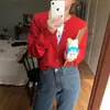 Cárdigan de punto corto morado de cuello redondo, nuevo para otoño, estilo oversized, suéter de abrigo holgado para mujer