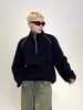 Moletom de Manga Longa para Homem com Design de Zíper Meio Alto, Tendência Retro Americana, Nova Moda, Top Casual Versátil High Street