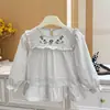 Camisa Bordada Floral de Algodón Puro Estilo Coreano para Niñas Otoño Nuevo, Elegante Blusa para Bebé Niña, Tendencia de Moda en Ropa Infantil