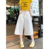Calça Jeans Cropped Branca Reta Estilo Retrô para Mulheres Cintura Alta Verão Novo Tamanho Grande Gordura mm Solta Efeito Emagrecedor Calça de Perna Larga