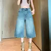 Shorts de Mezclilla Azules Vintage para Mujer, Estilo Delgado de Verano, Nuevo Modelo 2026, Pierna Ancha Suelta, Pantalones de Seis Puntos, Pantalones de Siete Puntos, Longitud Media