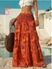 Falda larga estampada de cintura alta estilo bohemio para mujer, nueva falda larga fluida línea A estilo vacaciones de verano, moda transfronteriza europea y americana
