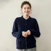 Cardigan Camisa Gola Polo Clássica Cashmere Cor Lisa Versátil Malha Bolsos Femininos Malha Tricô Base