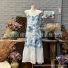 Tulipa Tie-Dye Corante Azul Corante Azul-Branco Corante Vegetal Vestido Saia com Suspensório Viagem Feminina Fada Viagem Vestido Feminino
