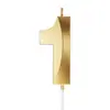 Velas de aniversário com números banhados a ouro para decoração de bolos, em tons de azul, rosa e dourado, para venda por atacado internacional.