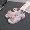 Sandálias Infantis Femininas Tamanho 28-32, Estilo Coreano Sapatos de Princesa, Couro Microfibra, Sandálias Infantis Femininas Pequenas e Médias com Laço de Strass 5977