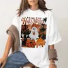 Camiseta de Halloween para Mujer con Estampado de Calabaza y Fantasma, Suéter de Manga Corta, Camiseta Holgada de Cuello Redondo, Top Casual