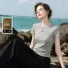 Camiseta de Lino para Mujer, Top de Lino de Manga Corta, Moda de Verano de Alta Gama, Estilo Nuevo, Fresco y Cómodo