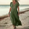 Europa e Estados Unidos comércio exterior transfronteiriço Amazon wish estação independente cor sólida solta gola V algodão vestido feminino roupa feminina