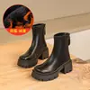 Botines de mujer 2026 nuevo estilo botas de suela gruesa para mujeres bajitas botas adelgazantes botas de moda que aumentan la altura con cremallera trasera botas estilo caballero para calle moto