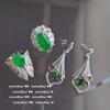Anel de esmeralda de pavão brilhante banhado a ouro 18K Oito corações e oito flechas Zircon Emerald Flower Full Diamond Ring Earrings