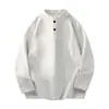 Camiseta de manga larga con cuello Henley para hombre, estilo americano de otoño, capa interior de algodón mamba, ropa holgada para adolescentes