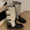 Botas Western Cowboy Retrô Patchwork com Solado Grosso para Mulheres, Novas Botas de Cavaleiro de Cano Alto 2026, Botas Longas Acima do Joelho