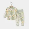 Conjunto Térmico de Roupa Íntima de Outono para Bebês, Roupa de Dormir e de Casa Quente com Cintura Alta para Crianças, Manga Curta, Proteção da Barriga